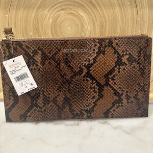 Michael Kors Tan and Black Snake Print Clutch